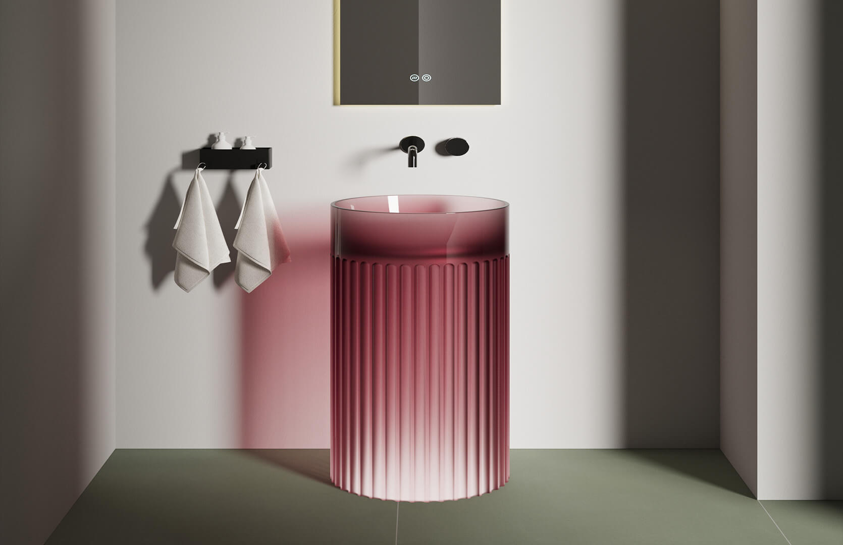 Translucent Resin Pedestal Sink in Bathroom____ CPG-6631 Red