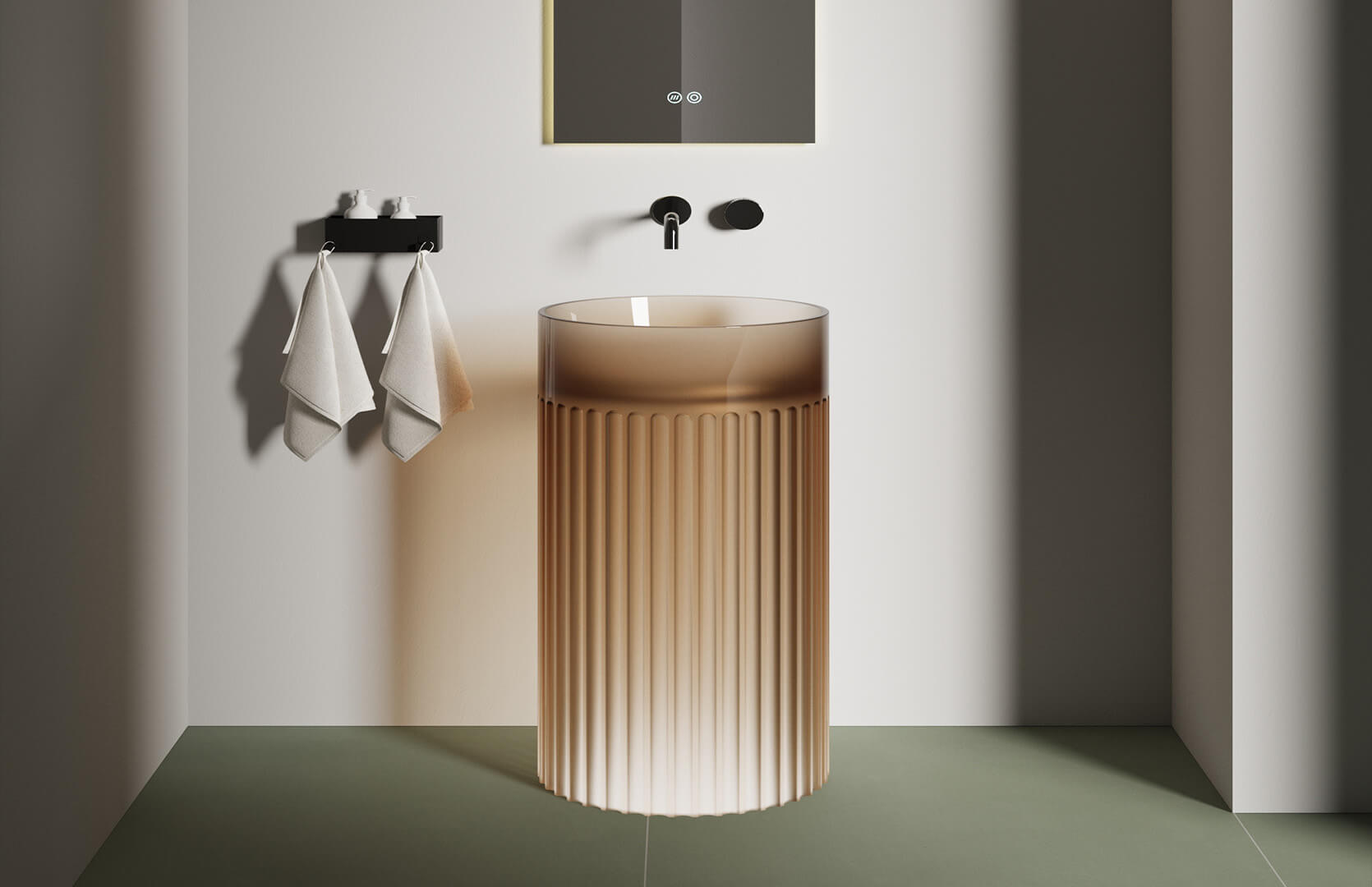 Translucent Resin Pedestal Sink in Bathroom____ CPG-6631 Yellow