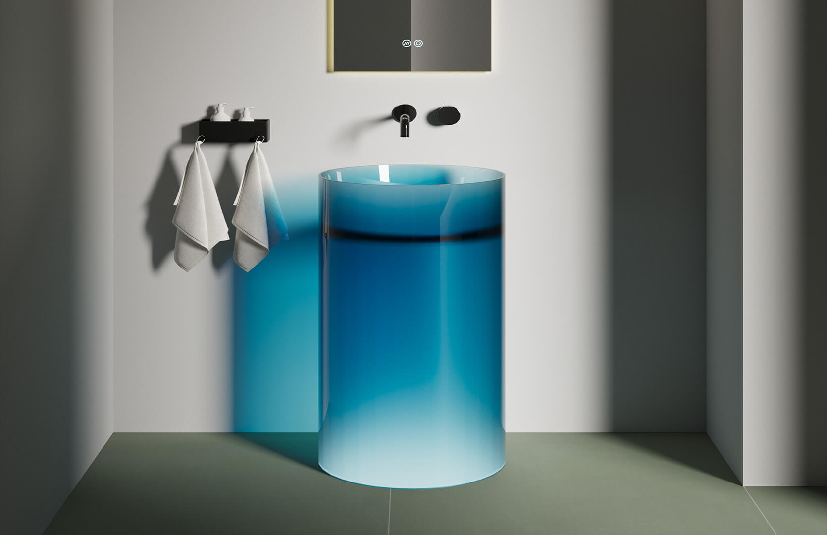 Translucent Resin Short Pedestal Sink__ CPG-6635 Blue