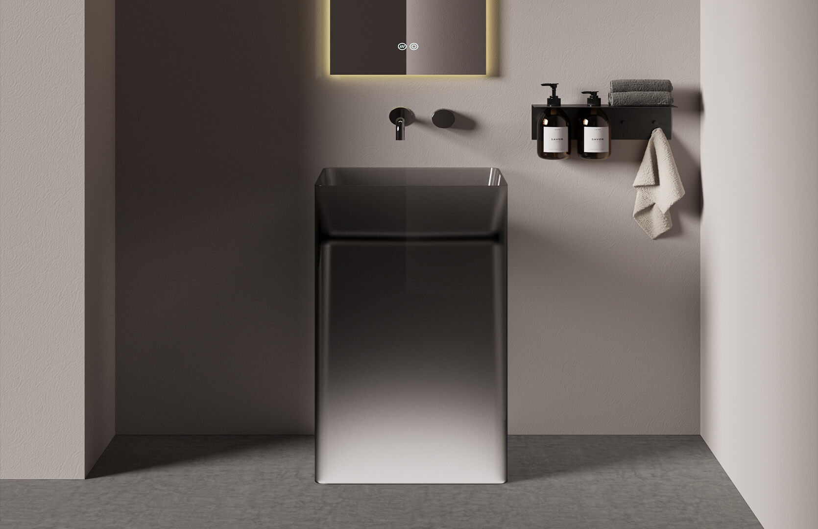 Translucent Resin Space Saving Pedestal Sink__ CPG-6633 Black