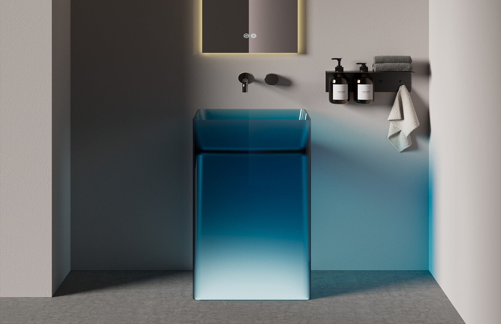 Translucent Resin Space Saving Pedestal Sink__ CPG-6633 Blue