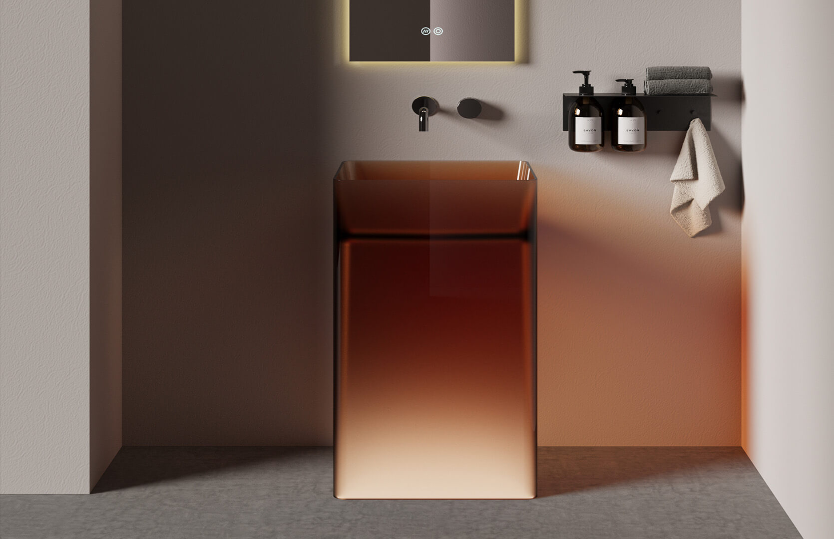 Translucent Resin Space Saving Pedestal Sink__ CPG-6633 Brown