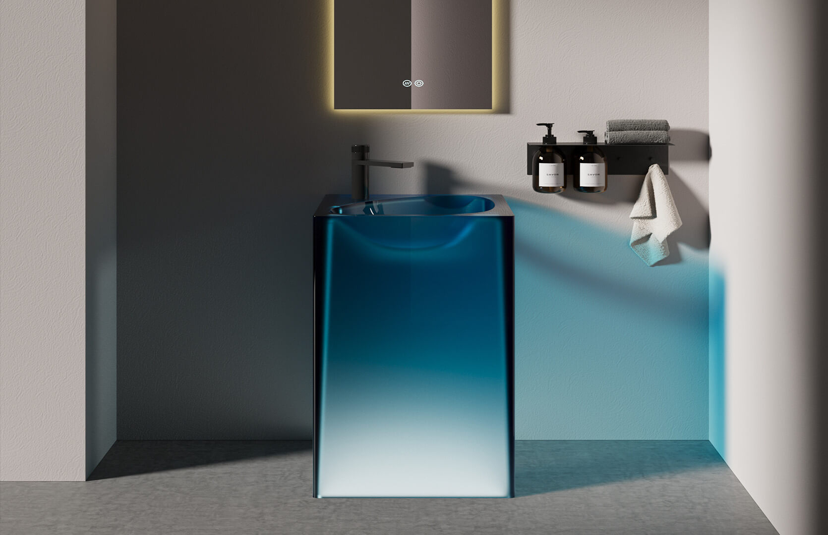 Translucent Resin Square Pedestal Sink__ CPG-6626 Blue