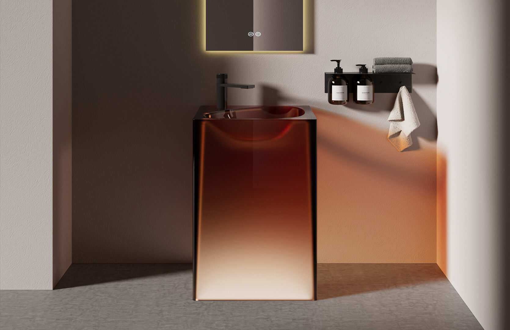 Translucent Resin Square Pedestal Sink__ CPG-6626 Brown
