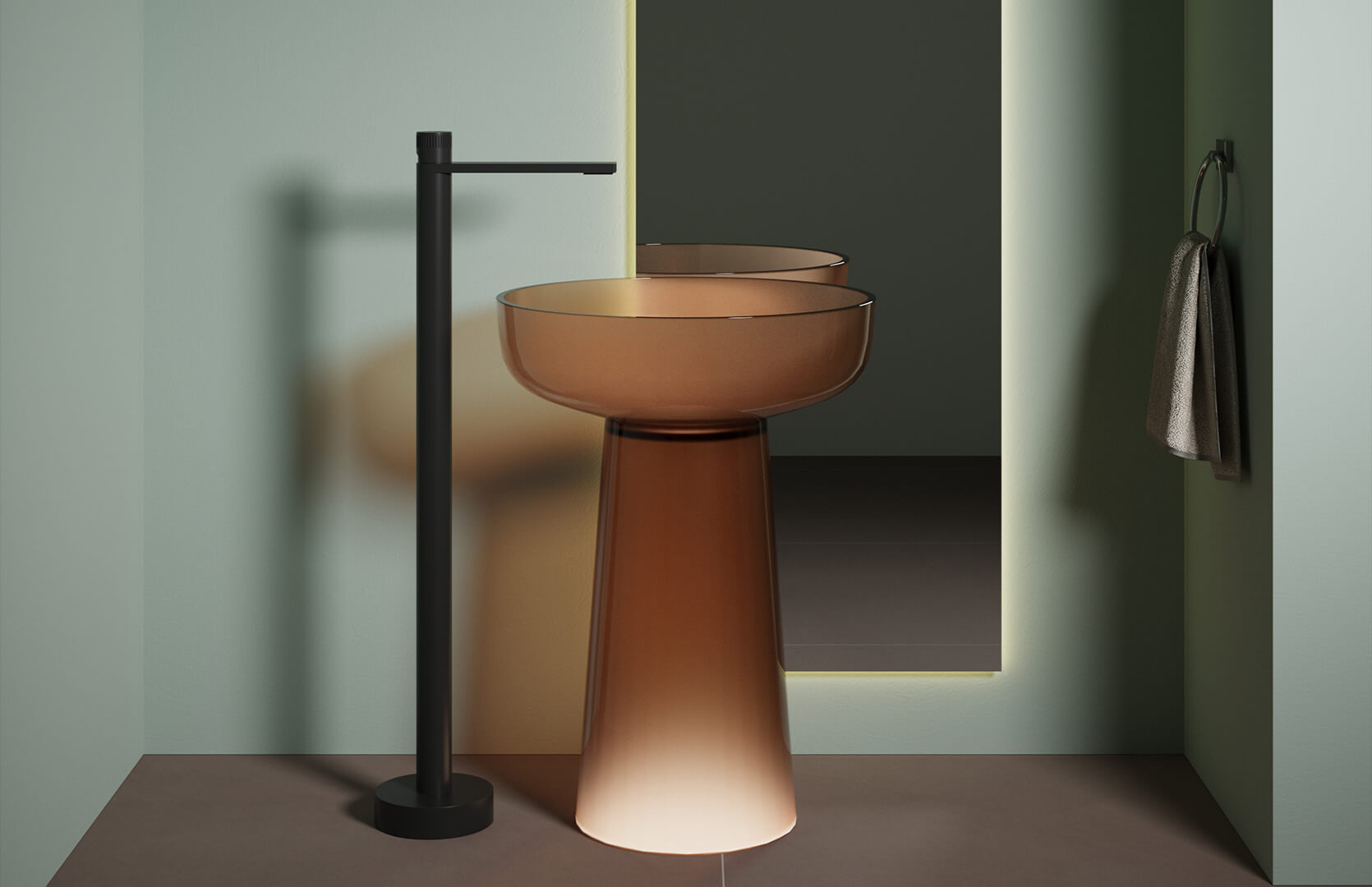 Translucent Resin Vanities Pedestal Sink_ CPG-6623 Brown